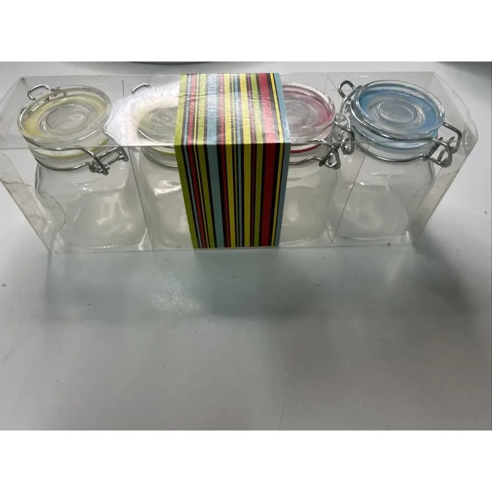 Set Of 4 Glass Spice Jars With Silicone Sealed Clip Lid 3.7oz